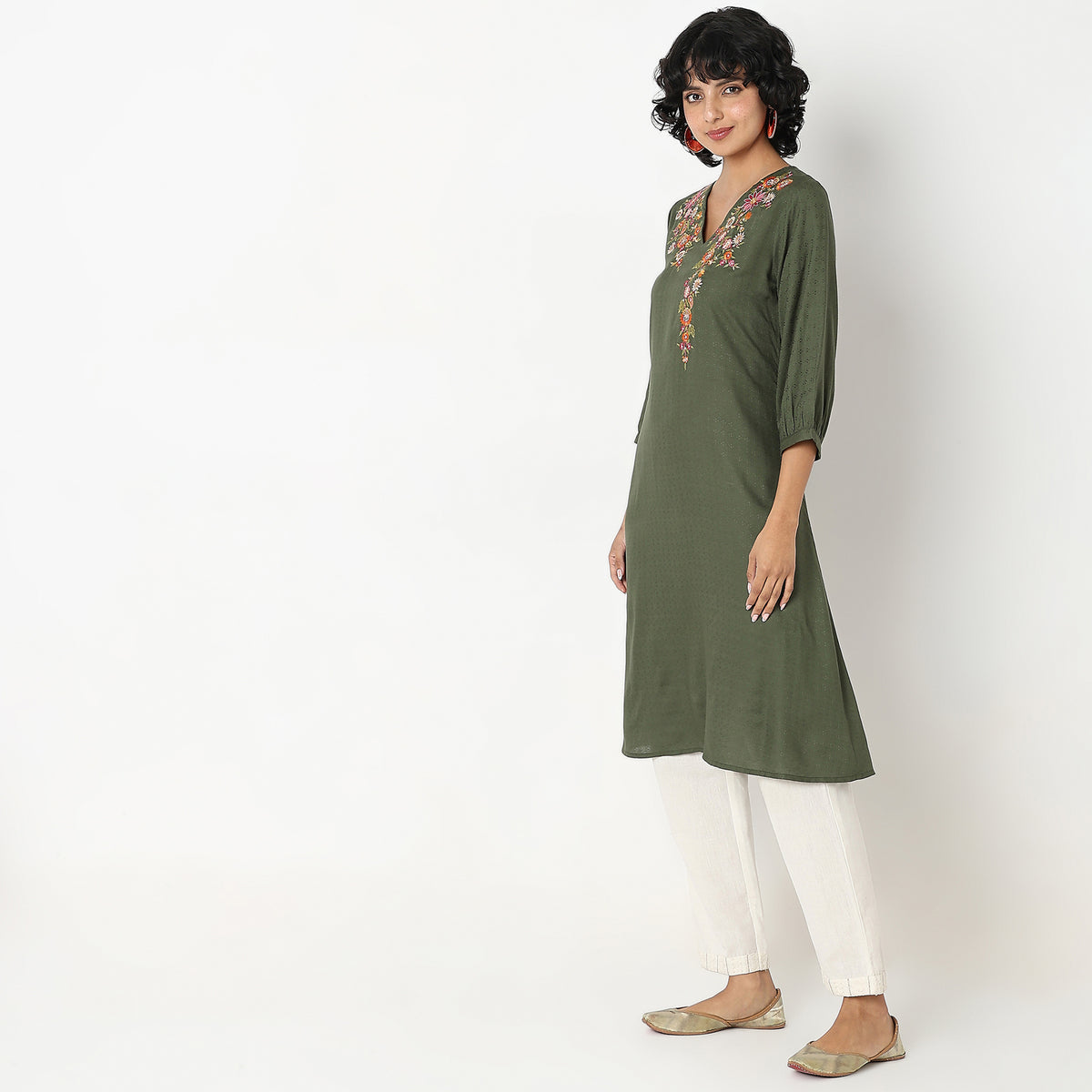 Flare Fit Embroidered Kurta