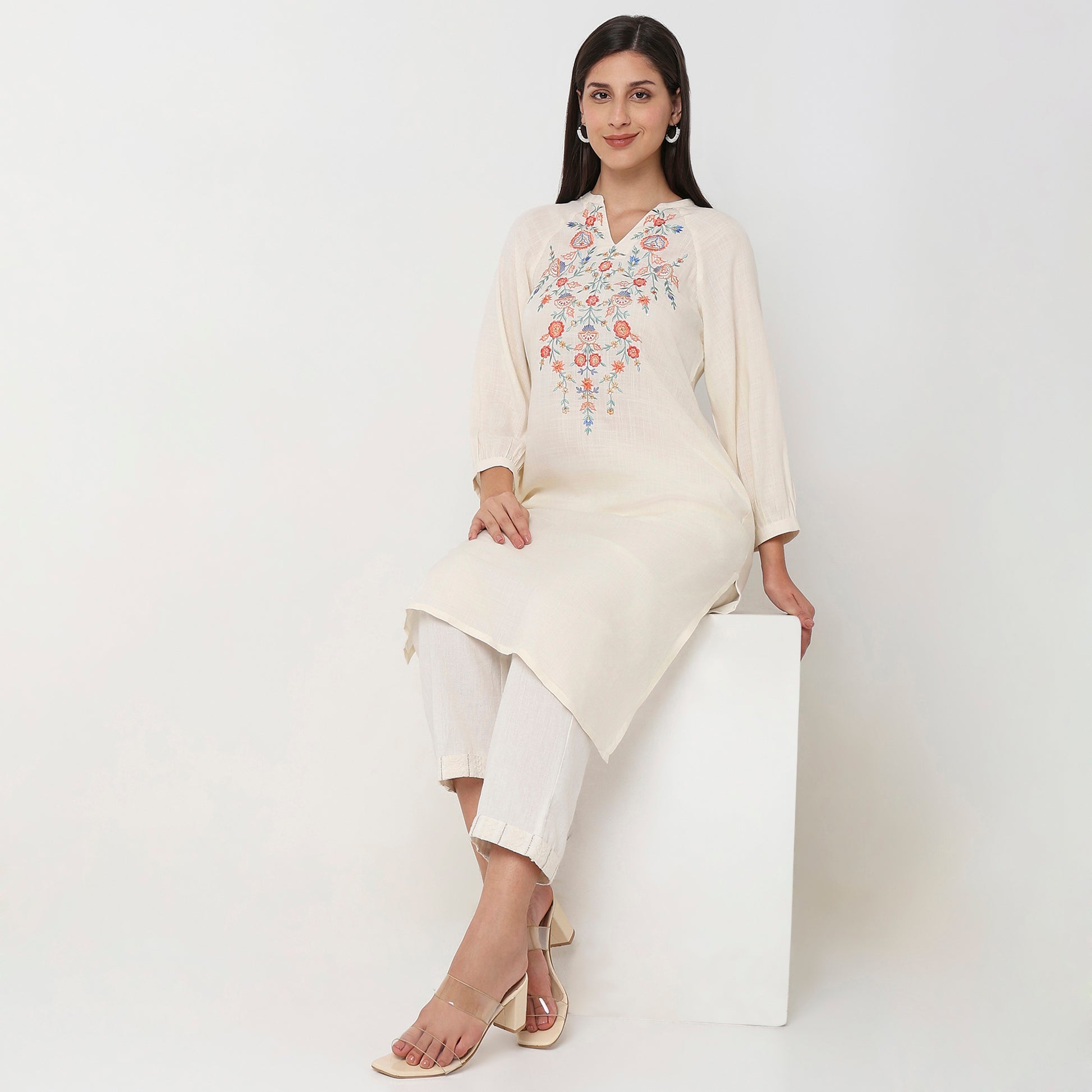 Flare Fit Embroidered Kurta