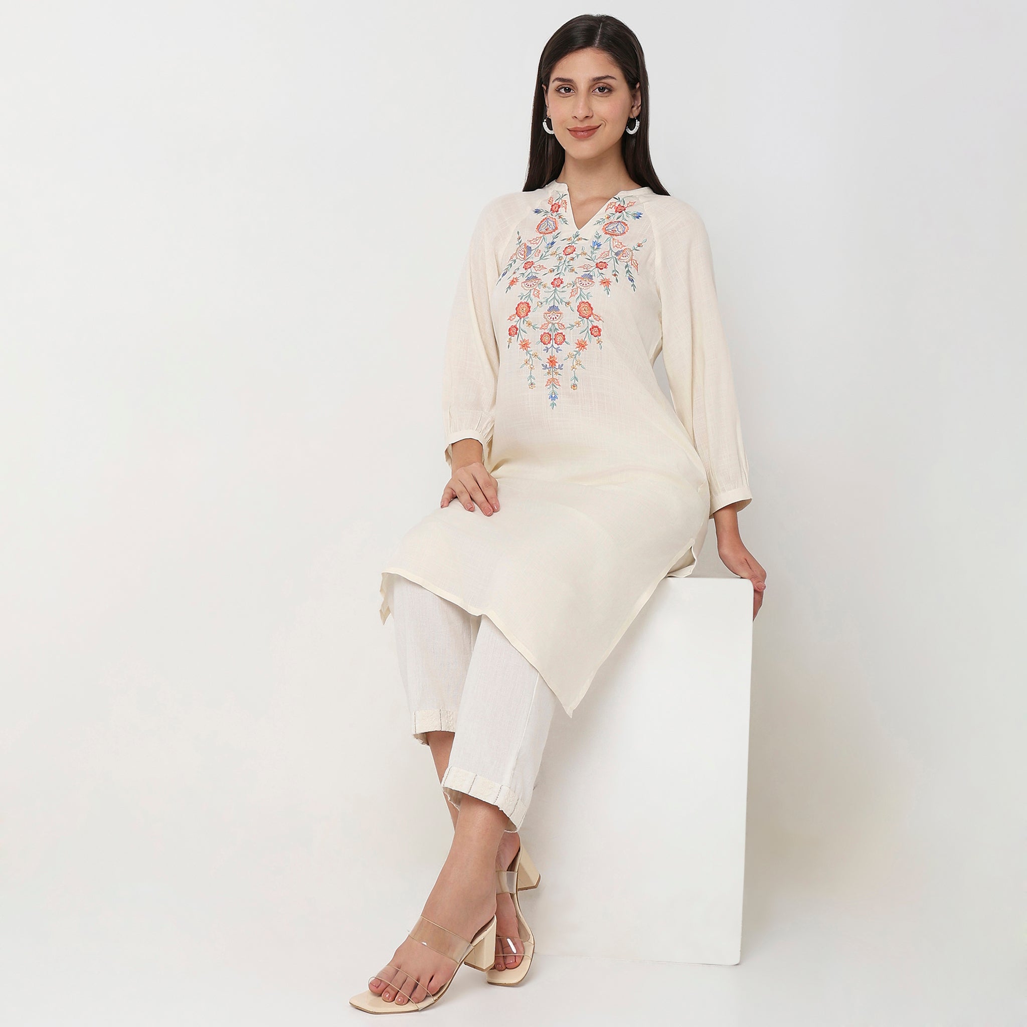 Flare Fit Embroidered Kurta