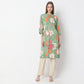 Printed Knee Length Band Neck Straight Kurta