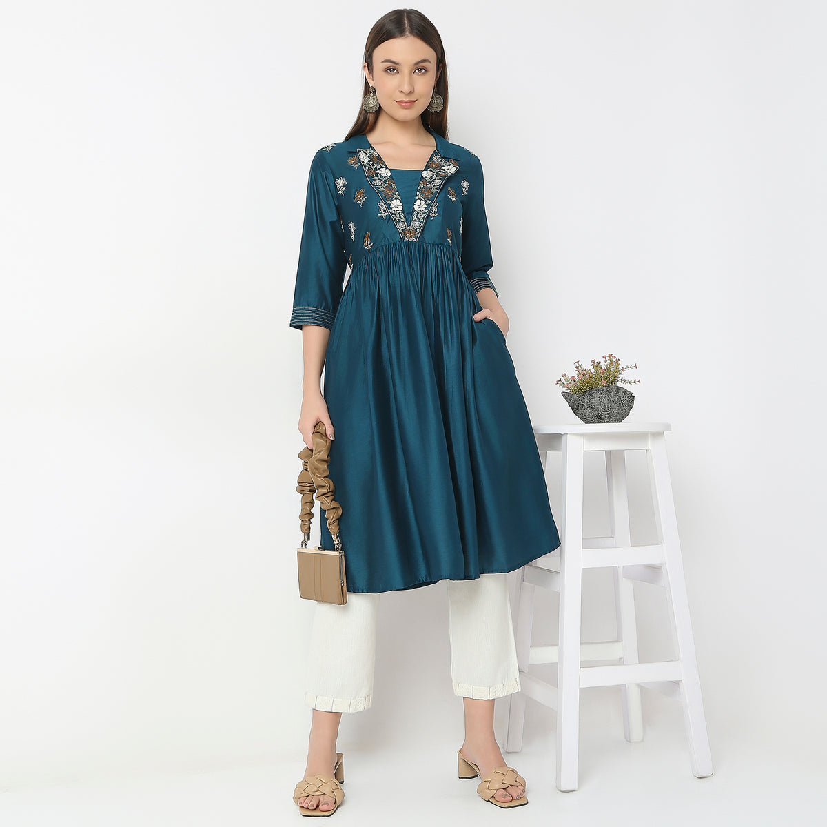 Flare Fit Embroidered Kurta