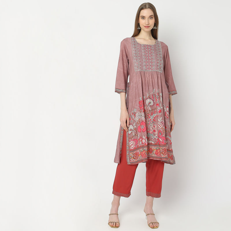 Flare Fit Embroidered Kurta