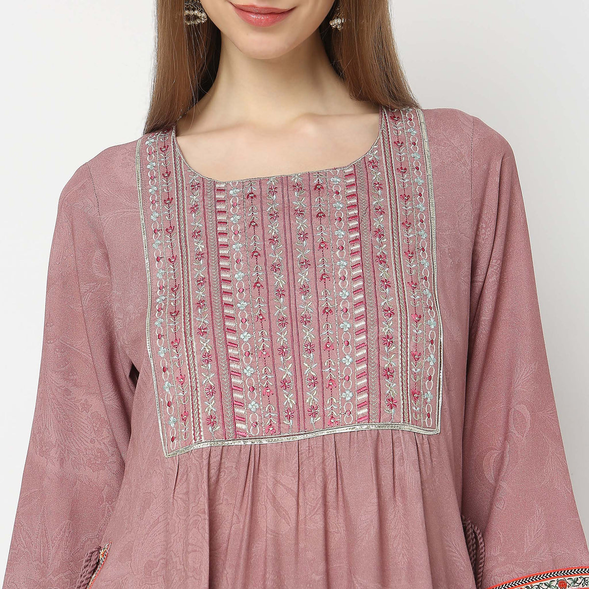 Flare Fit Embroidered Kurta