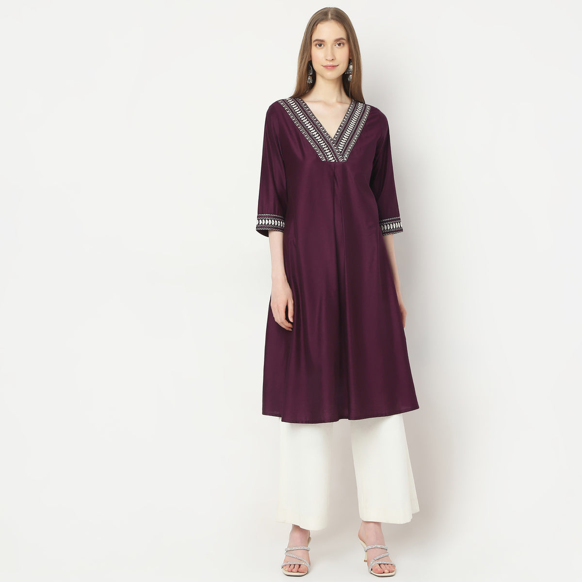 Flare Fit Embroidered Kurta