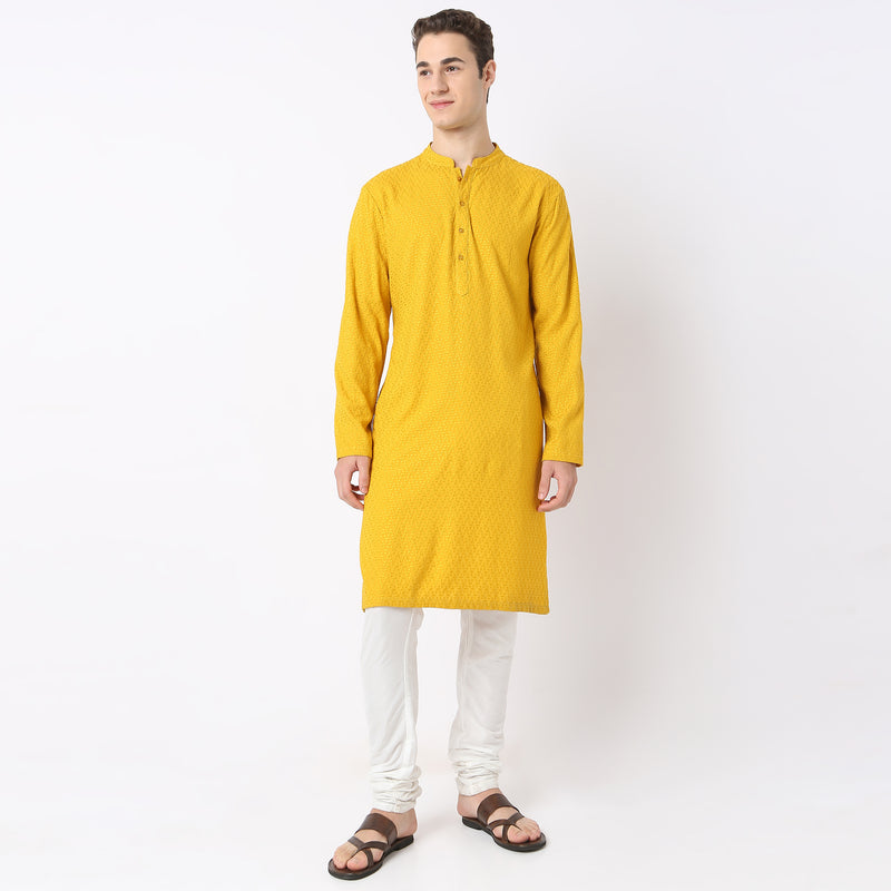 Embroidered Full Length Mandarin Collar Straight Schiffli Kurta