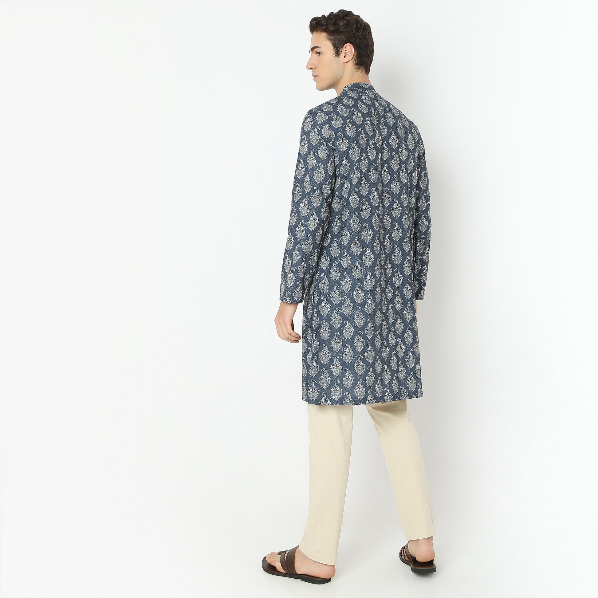 Jacquard Knee Length Straight Digital Print Kurta
