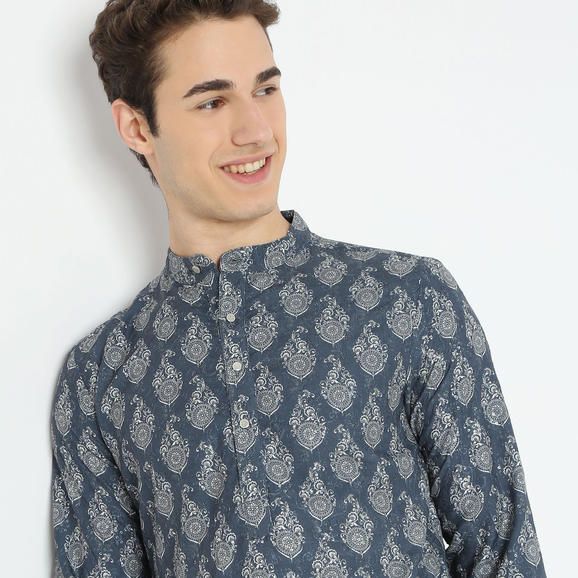 Jacquard Knee Length Straight Digital Print Kurta