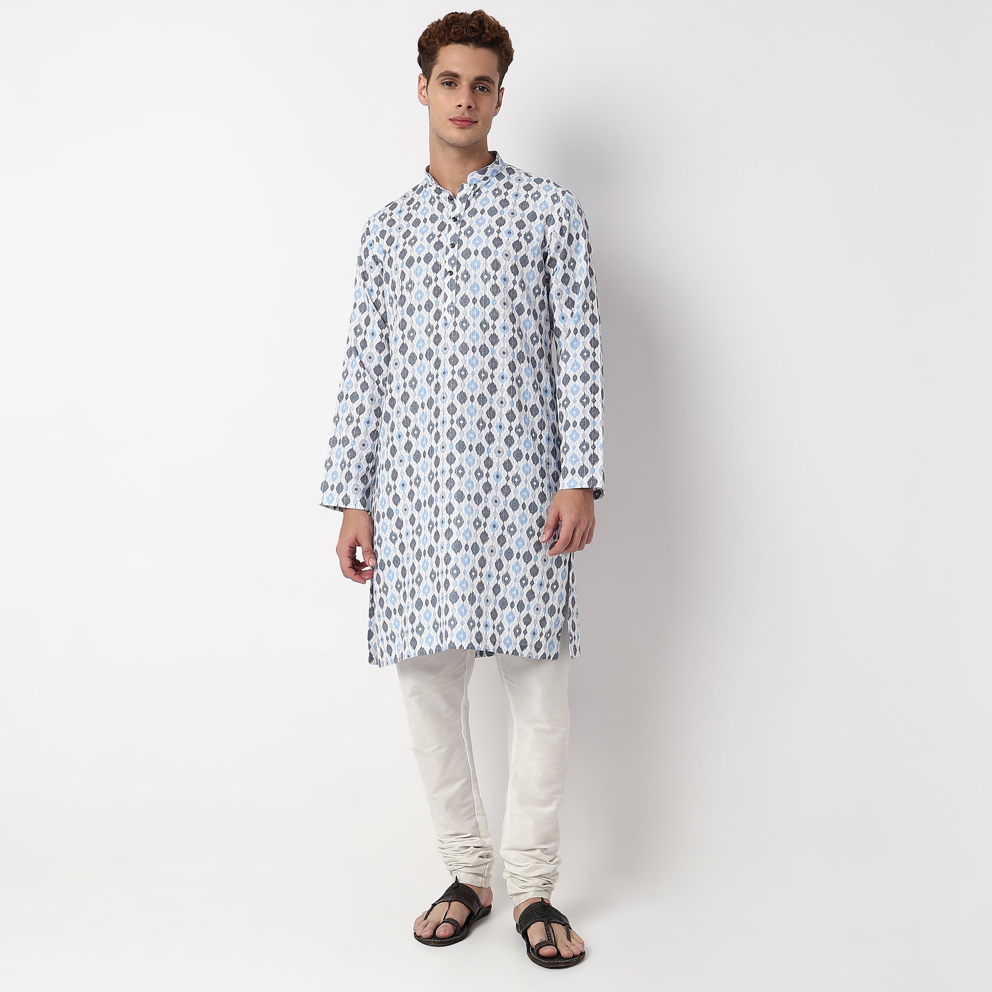 Digital Print Knee Length Mandarin Collar Straight Kurta