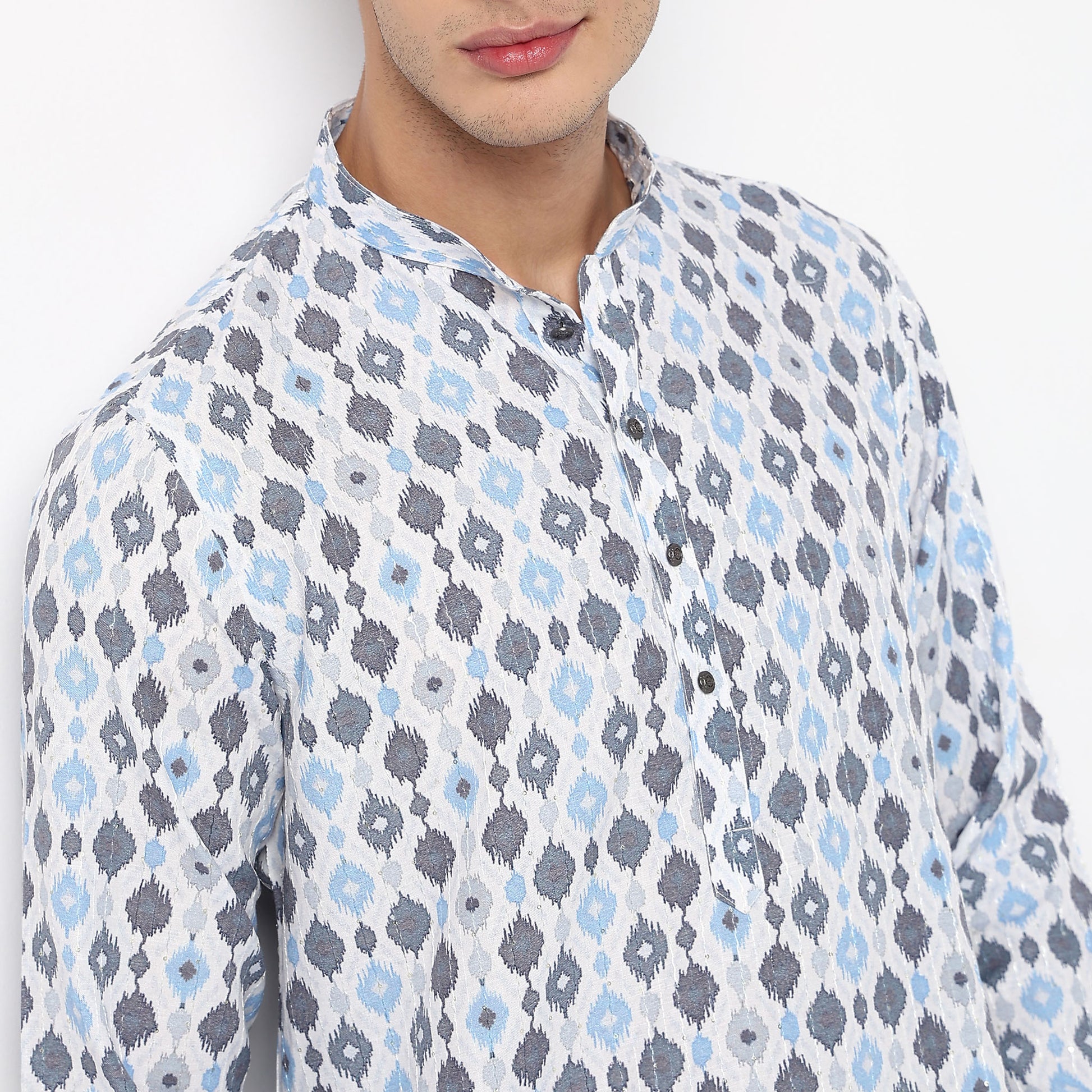 Digital Print Knee Length Mandarin Collar Straight Kurta