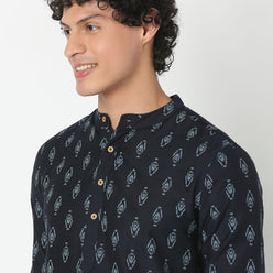 Mandarin Collar Full Length Sleeve Printed Straight Fit Kurta