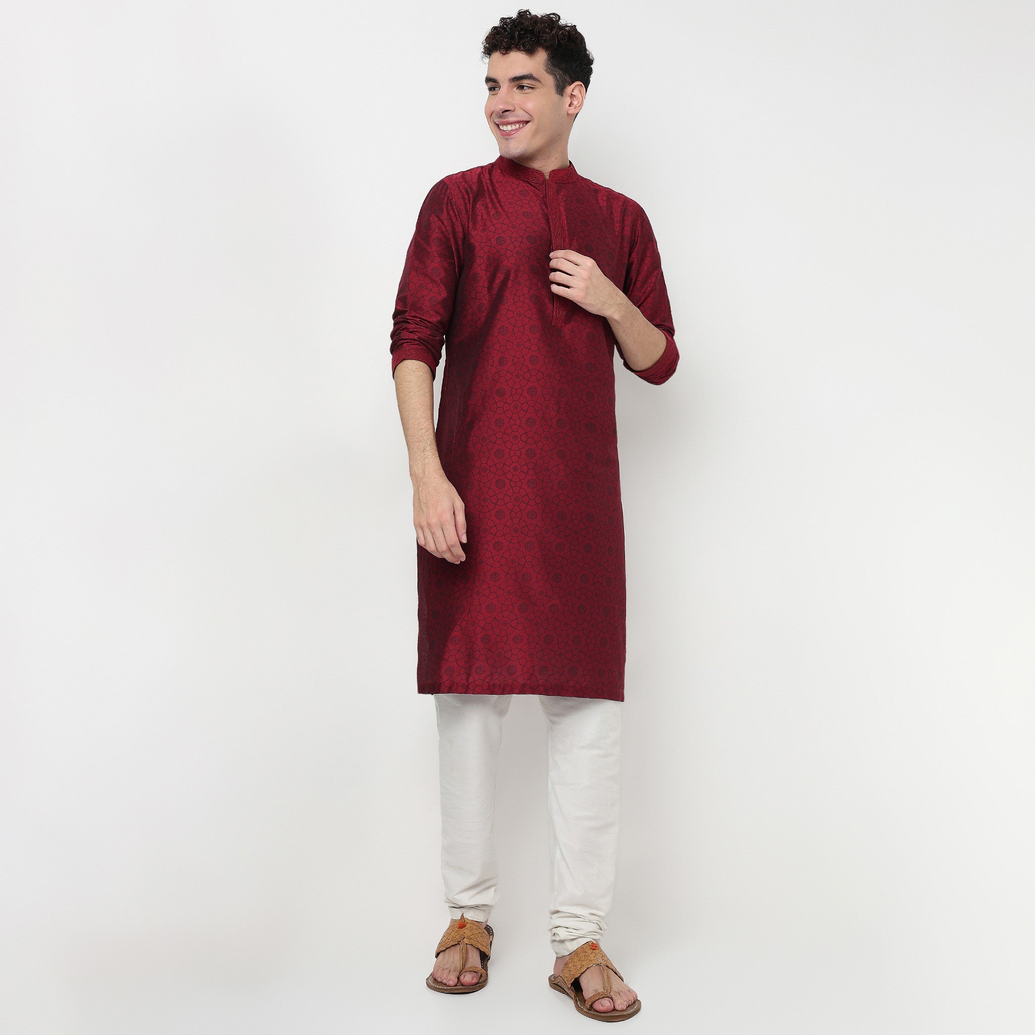 Buy Men Straight Fit Digital Printed Full Sleeve Kurta  - Style Union