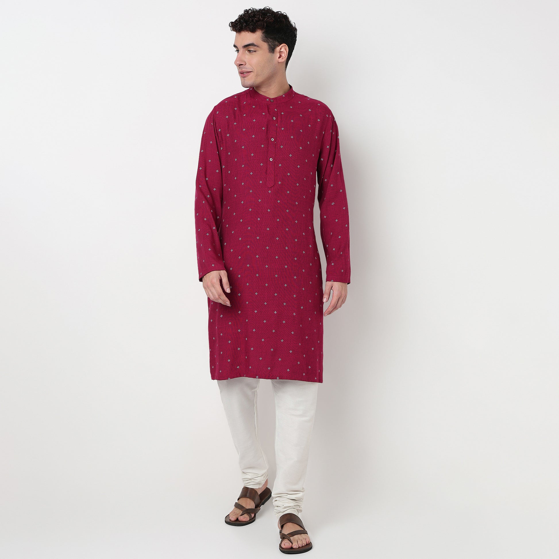 Buy Men Straight Fit Printed Full Sleeve Kurta  - Style Union