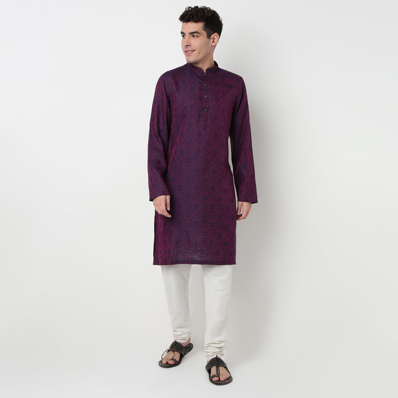 Buy Men Straight Fit Jacquard Full Sleeve Kurta  - Style Union