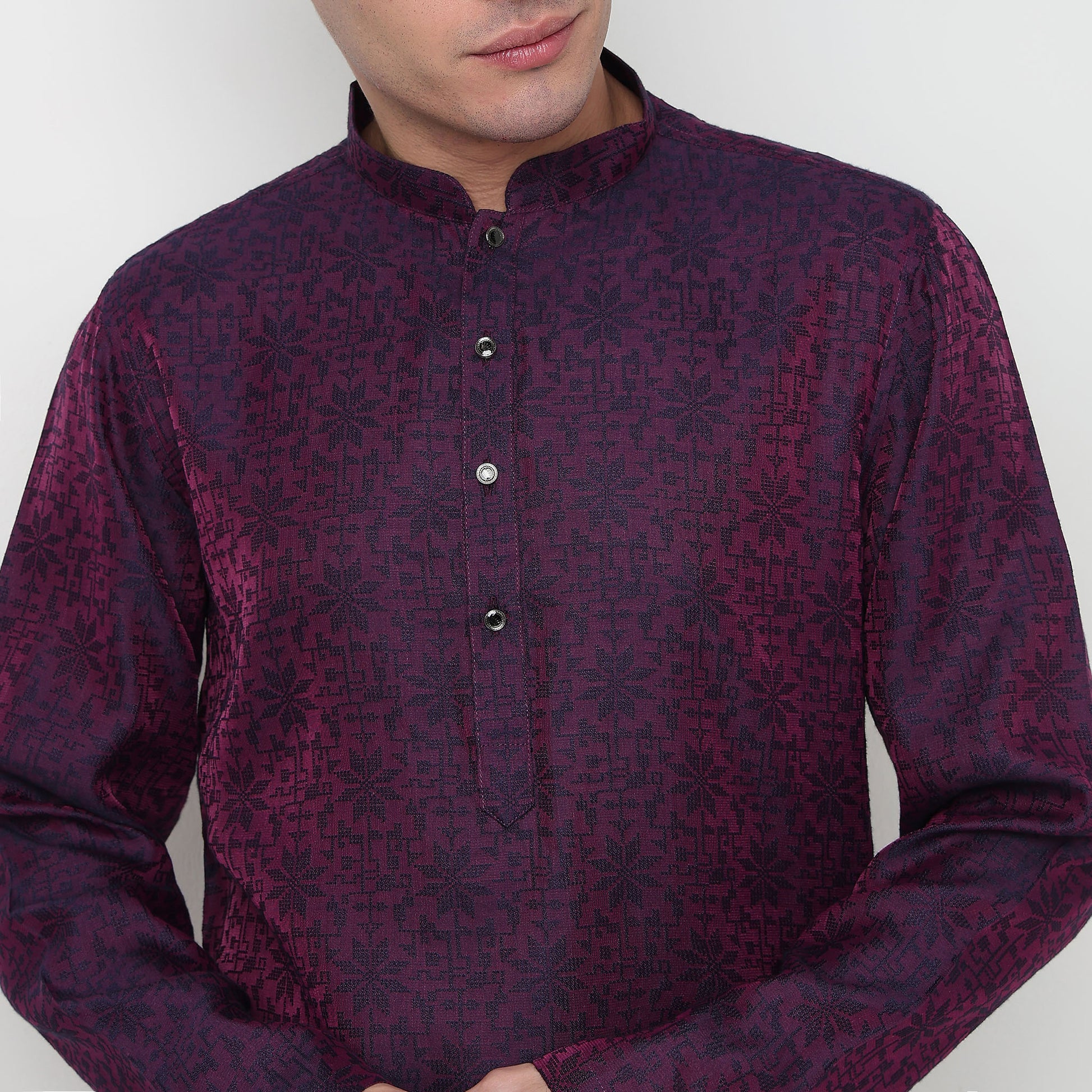 Buy Men Straight Fit Jacquard Full Sleeve Kurta  - Style Union