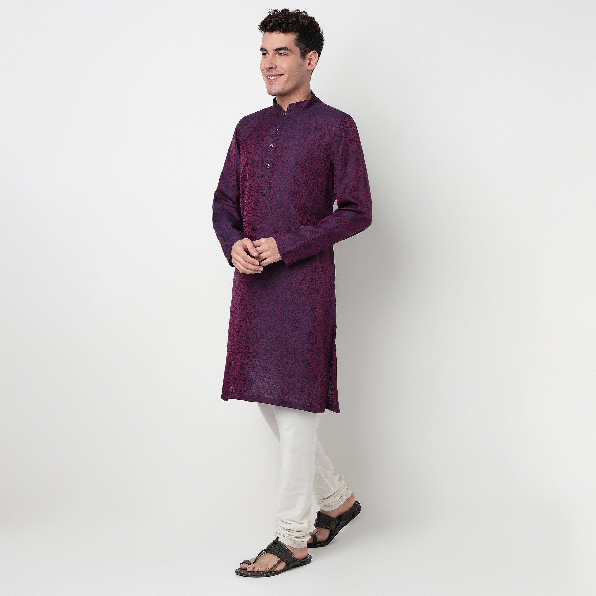 Buy Men Straight Fit Jacquard Full Sleeve Kurta  - Style Union