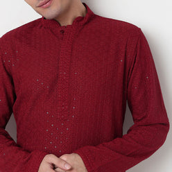 Buy Men Straight Fit Embroidered Full Sleeve Kurta  - Style Union