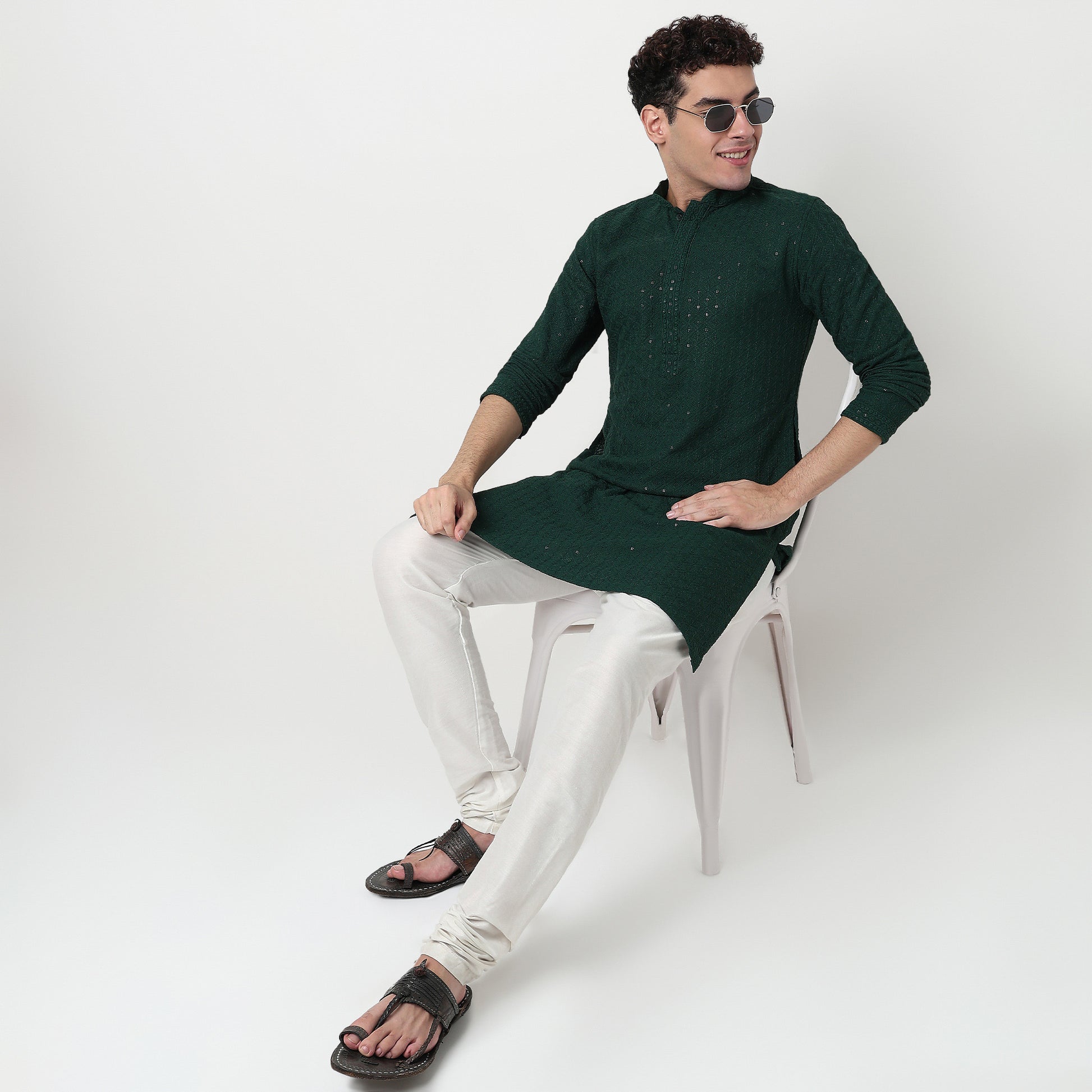 Buy Men Straight Fit Embroidered Full Sleeve Kurta  - Style Union