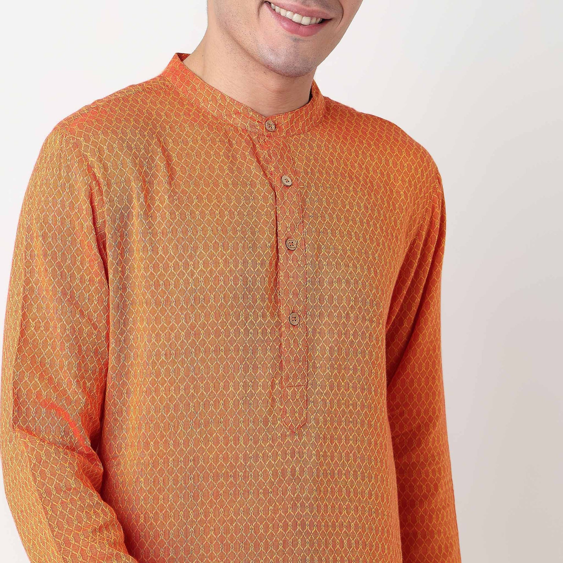 Buy Men Straight Fit Structured Full Sleeve Kurta  - Style Union