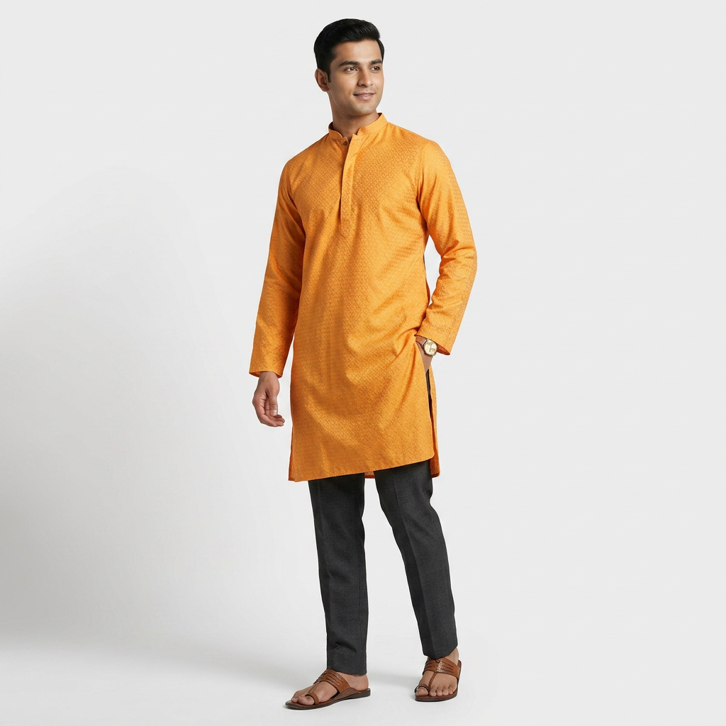 Jacquard Straight Long Kurta