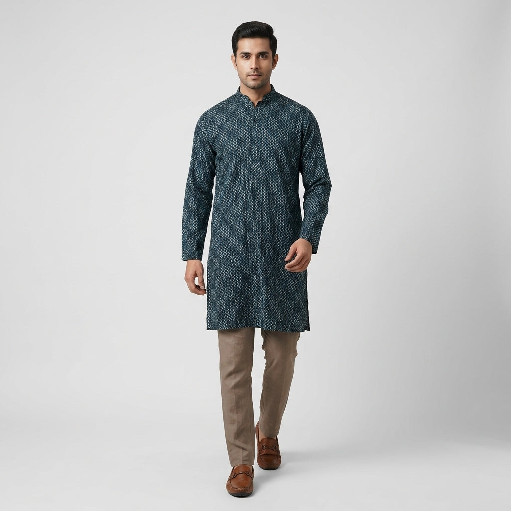 Straight Fit Digital Schiffli Kurta