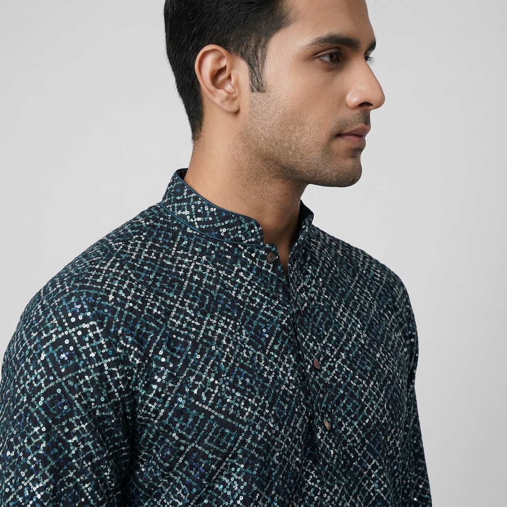 Straight Fit Digital Schiffli Kurta