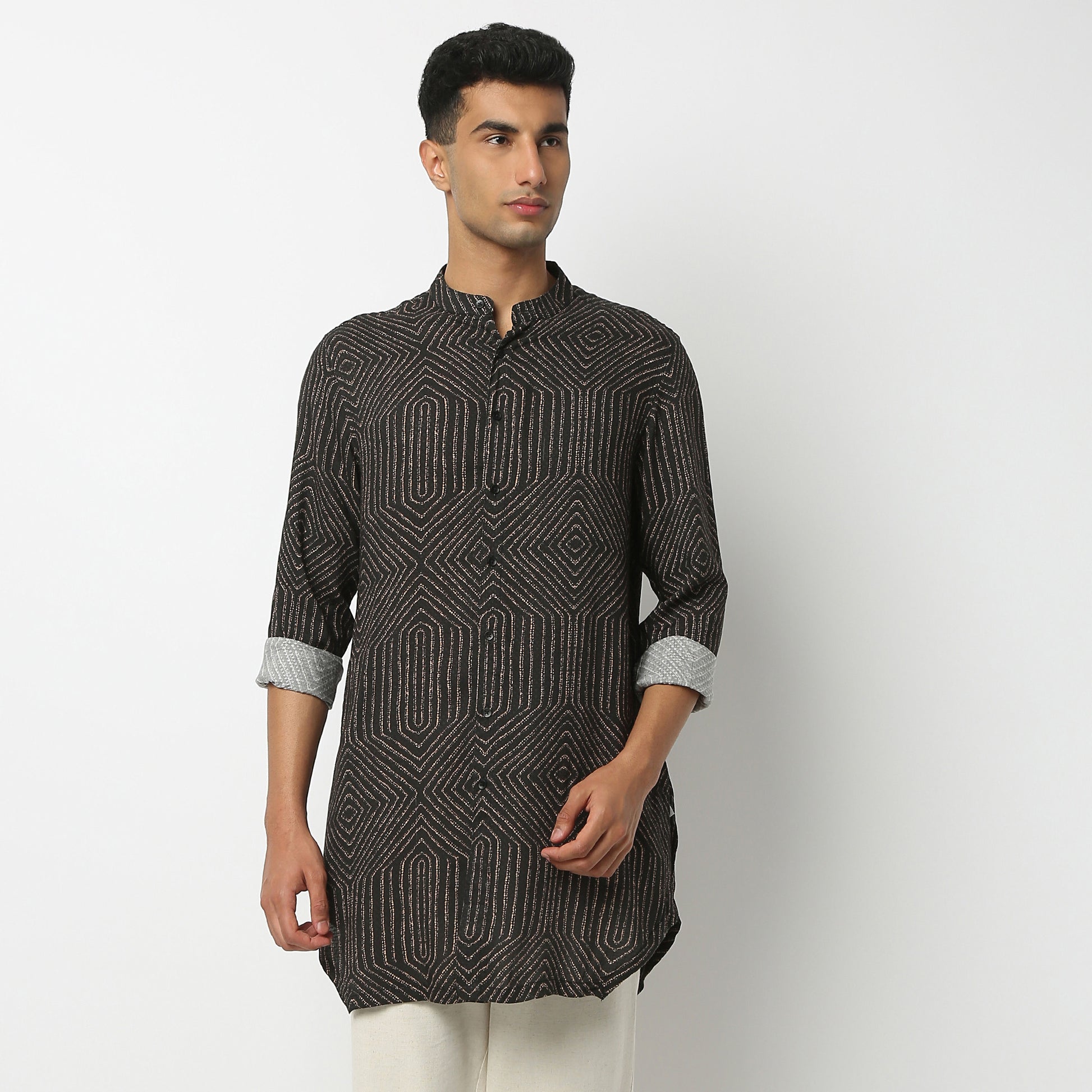 Regular Fit Printed Mandarin Collar Kurta