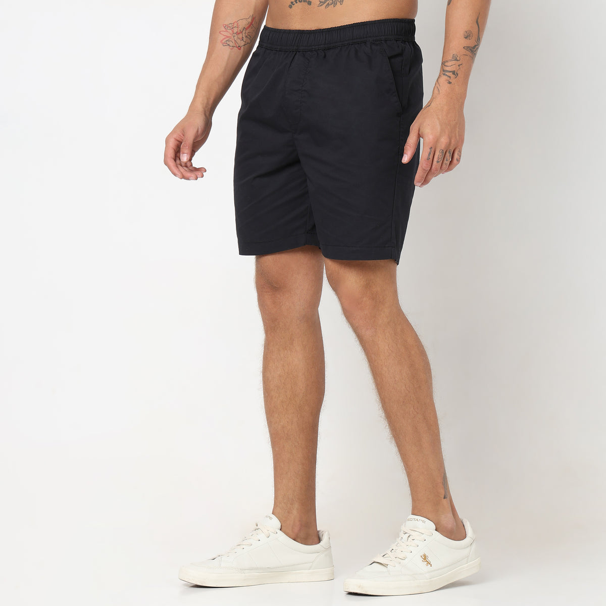 Regular Fit Solid Mid Rise Shorts