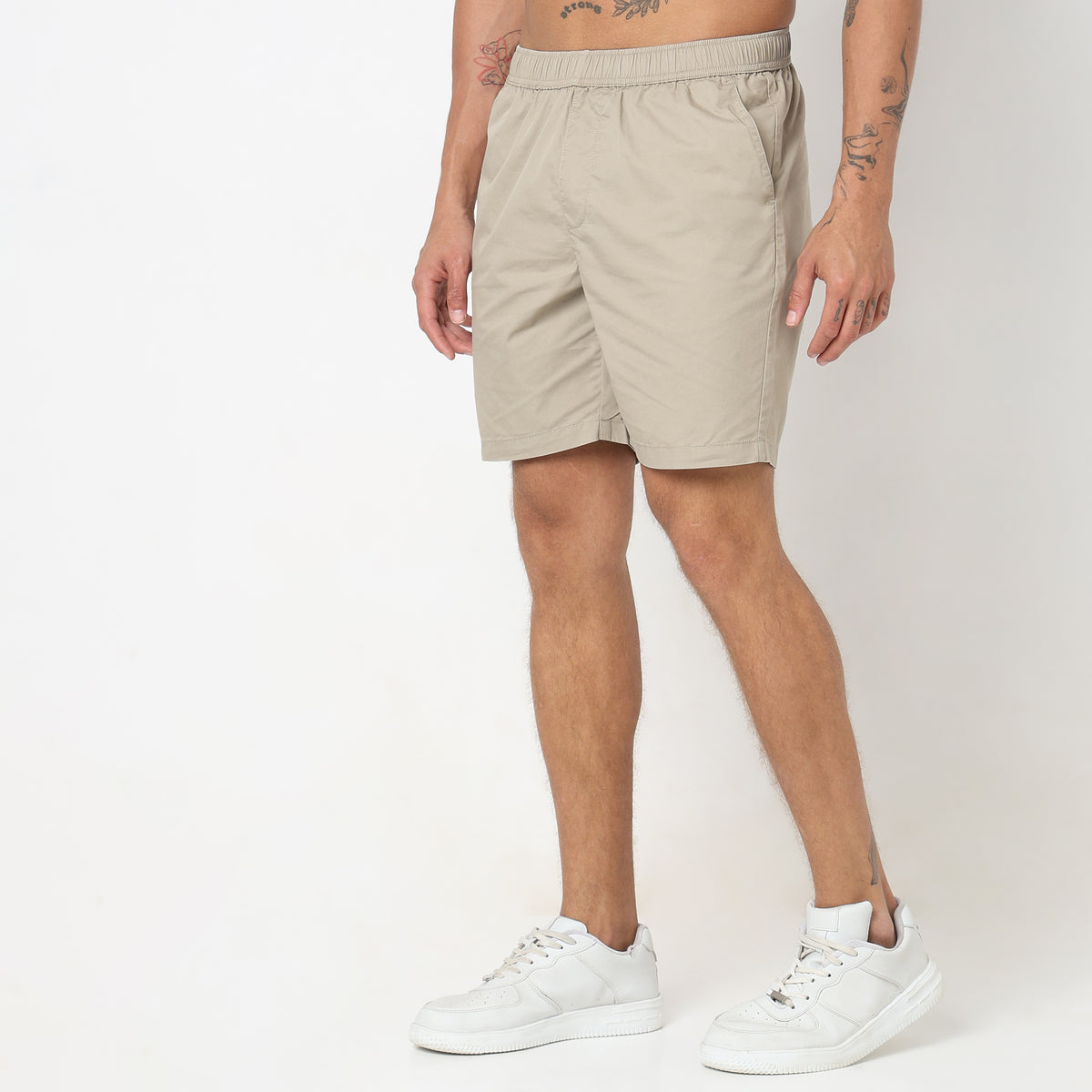 Regular Fit Solid Mid Rise Shorts