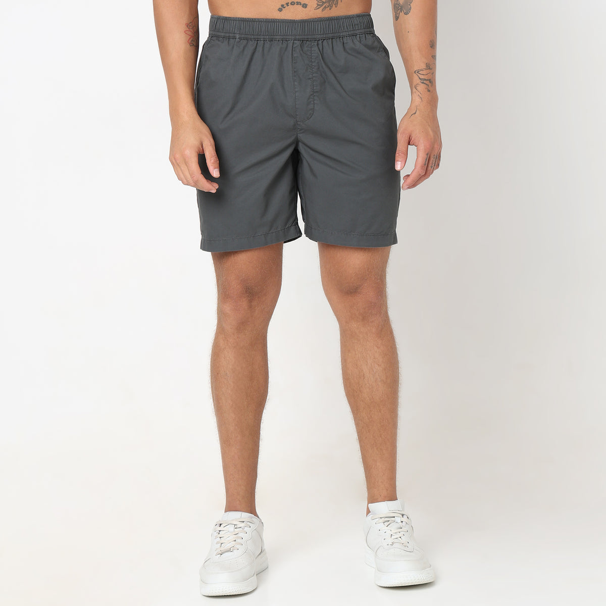 Regular Fit Solid Mid Rise Shorts