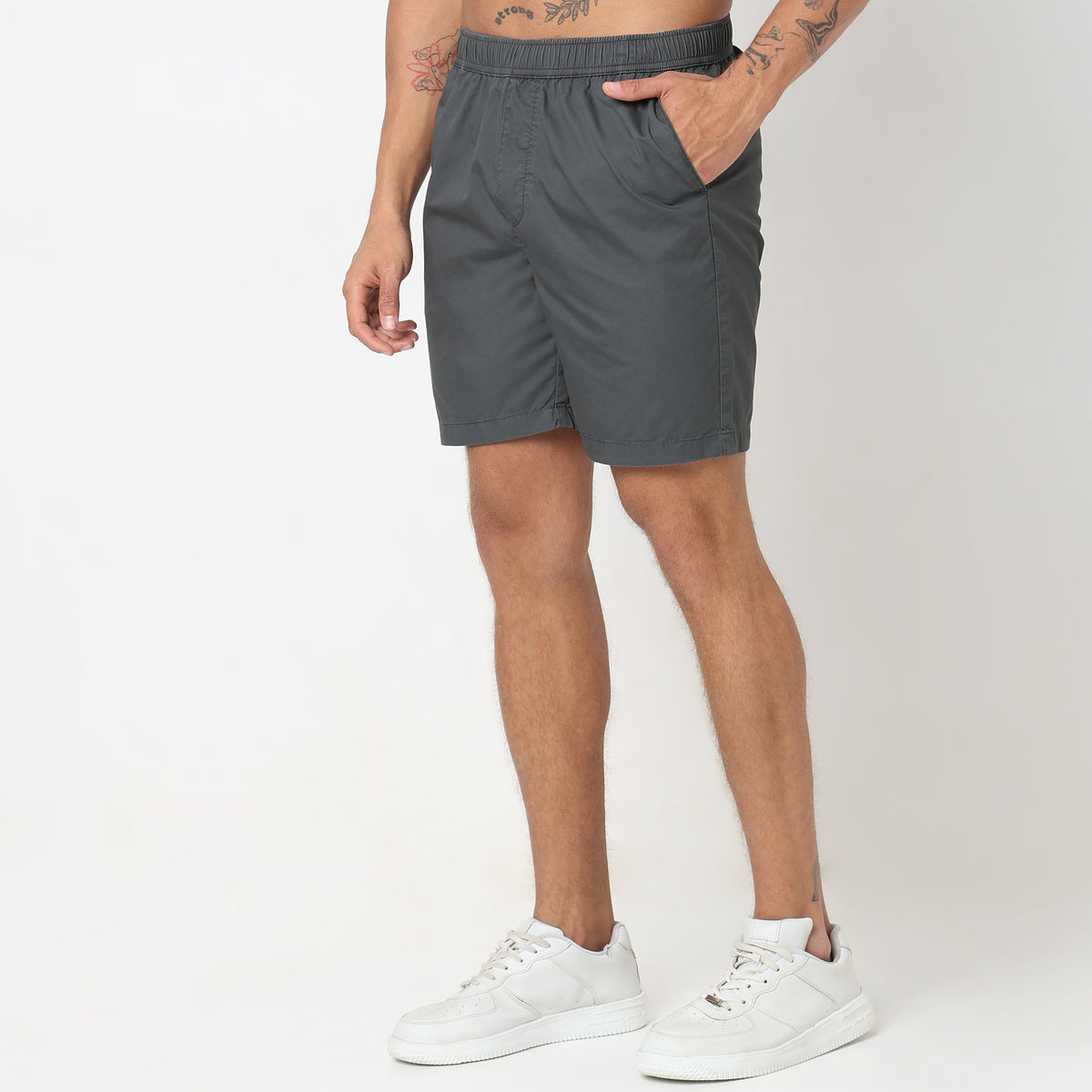 Regular Fit Solid Mid Rise Shorts