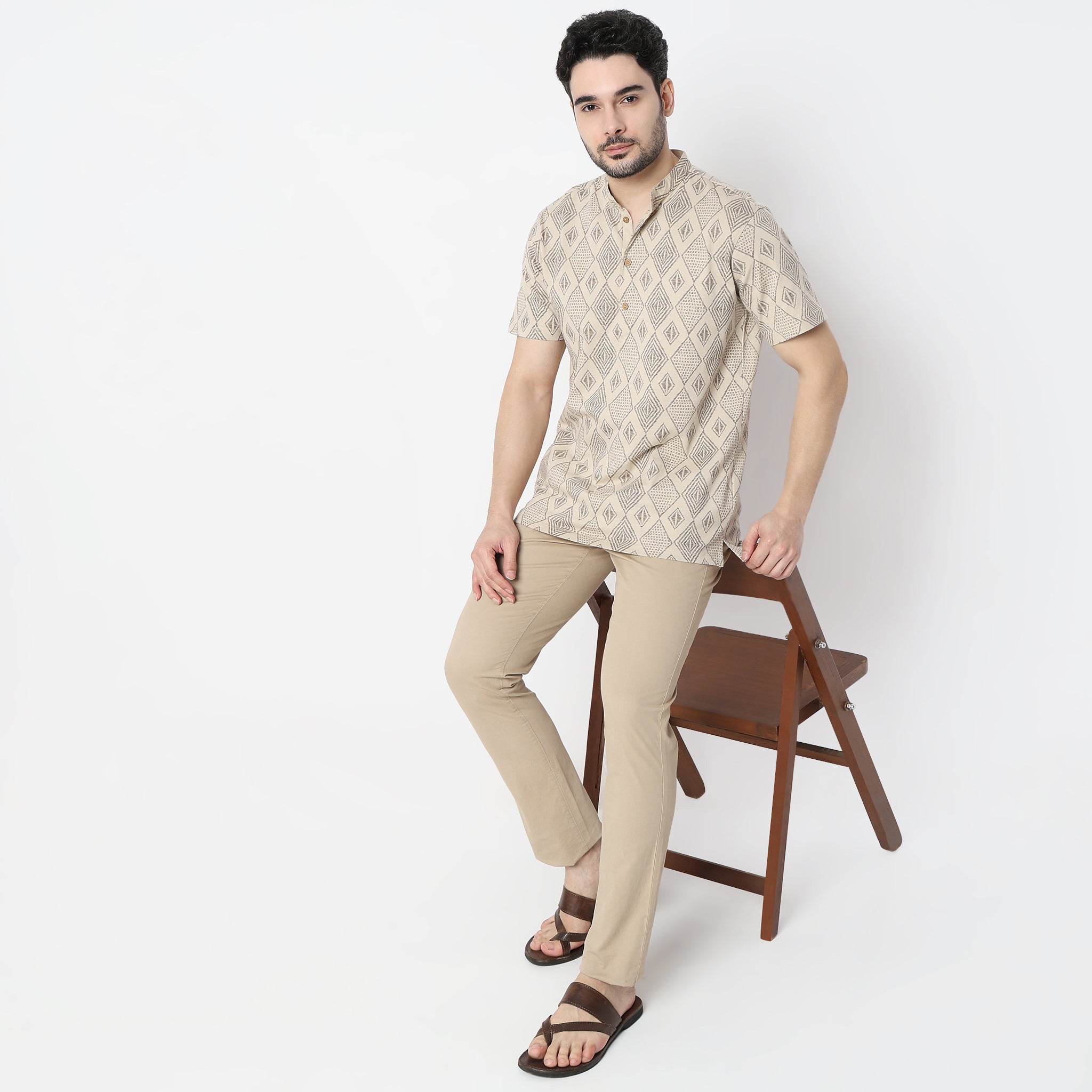 Regular Fit Printed Mandarin Collar Kurta