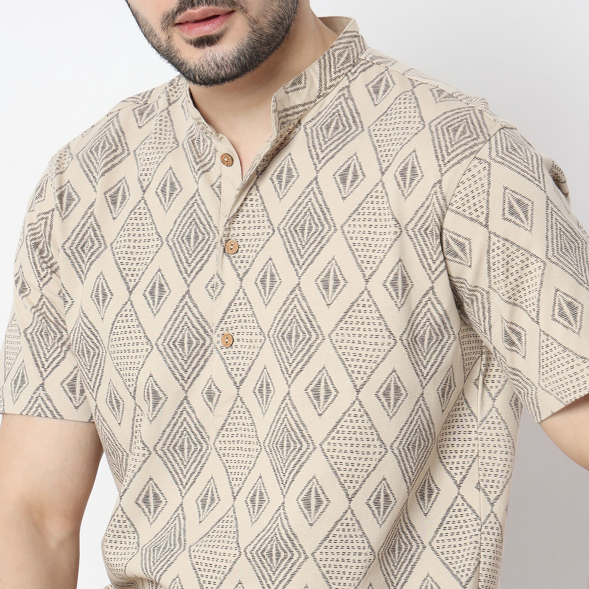 Regular Fit Printed Mandarin Collar Kurta
