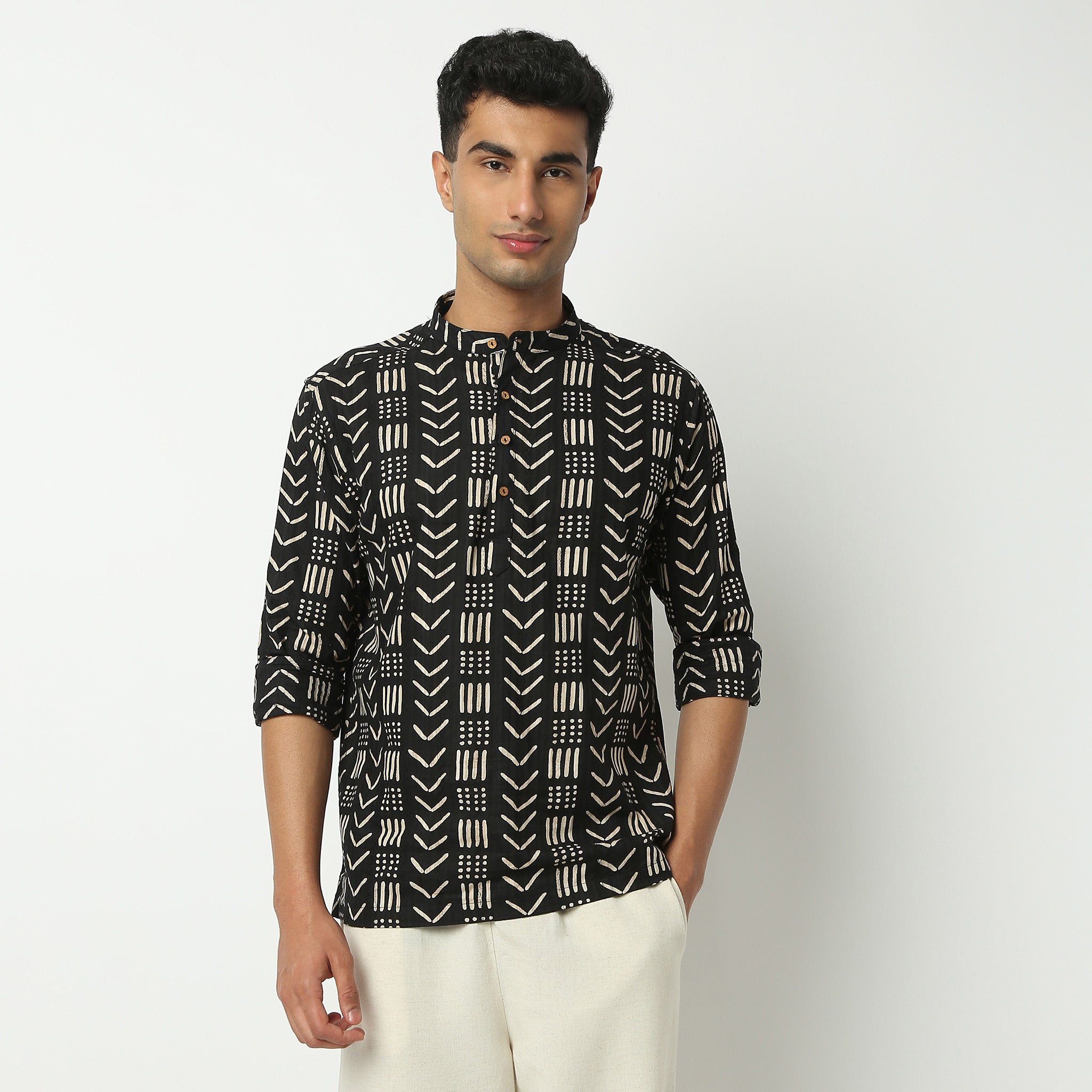 Regular Fit Printed Mandarin Collar Kurta