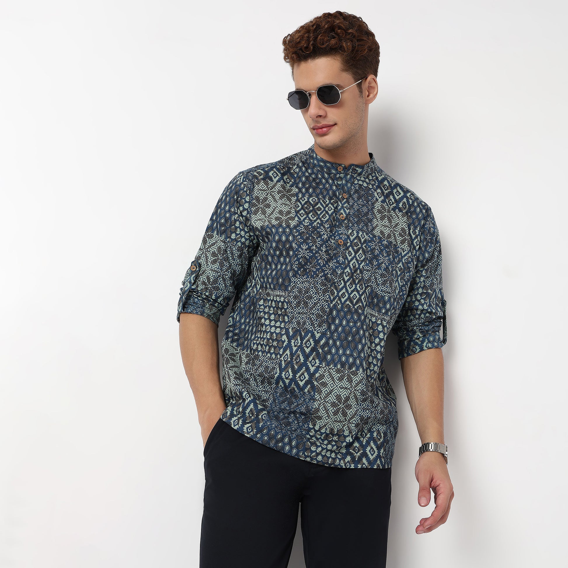 Printed Mandarin Collar Short Kurta