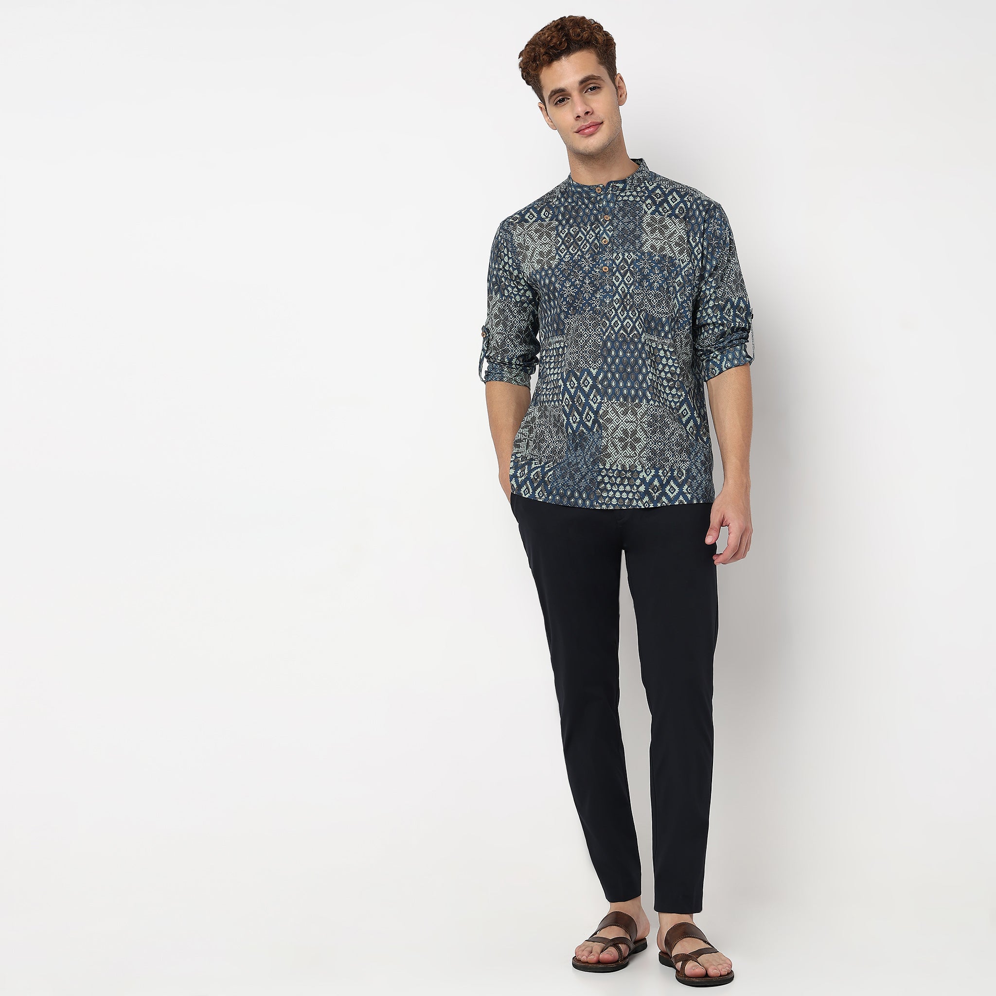 Printed Mandarin Collar Short Kurta