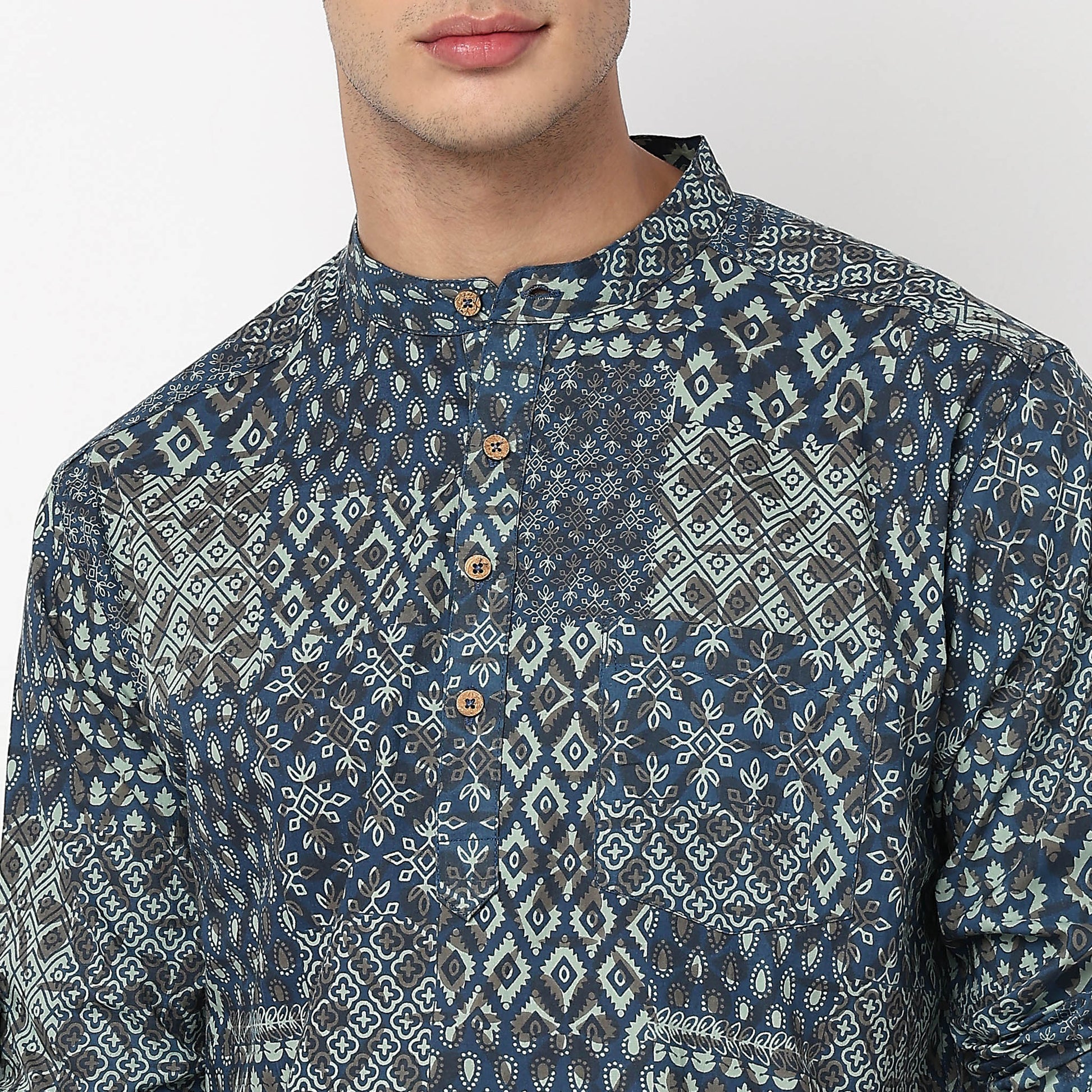 Printed Mandarin Collar Short Kurta