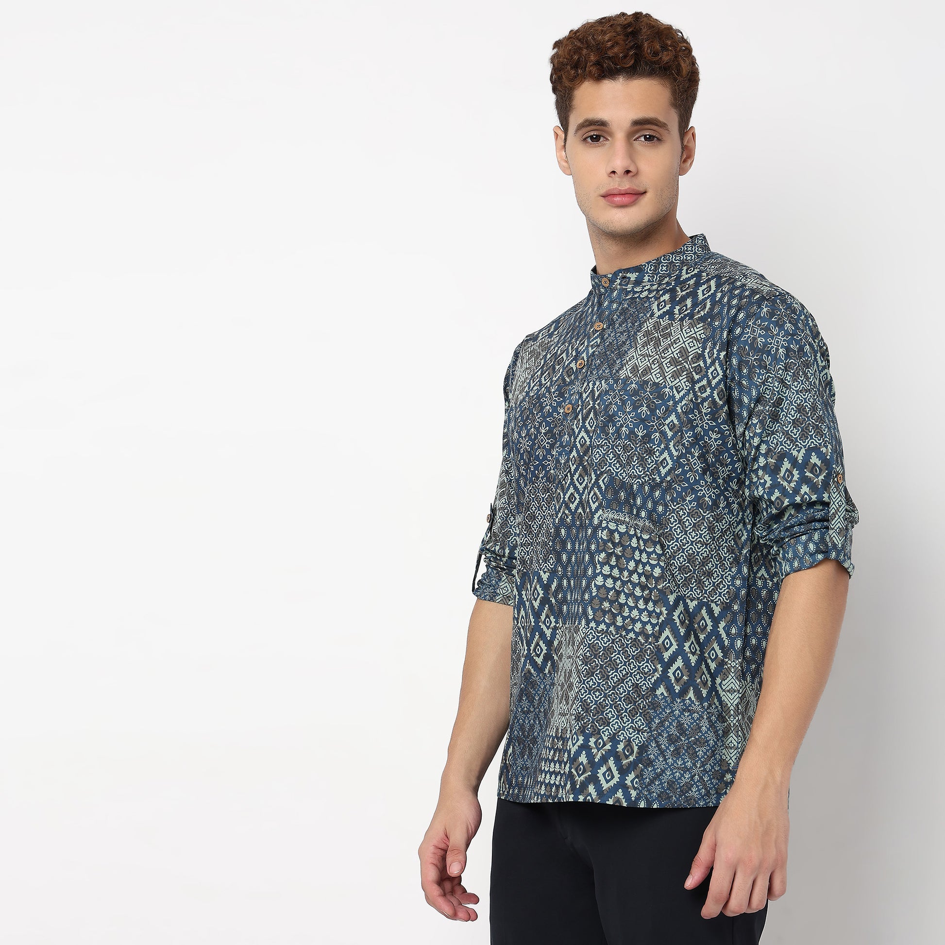 Printed Mandarin Collar Short Kurta