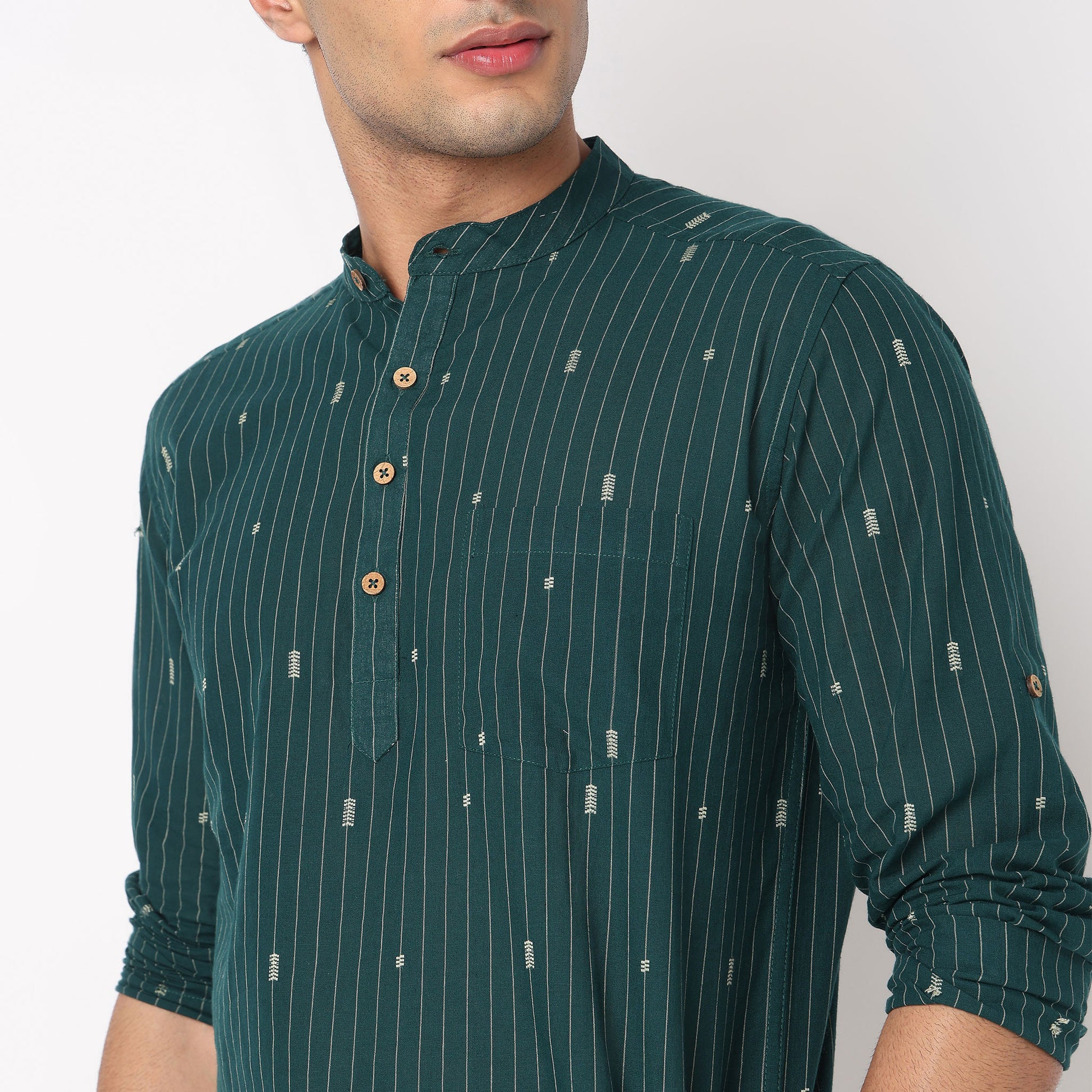 Cotton Structured Yarn Dyed Short Kurta