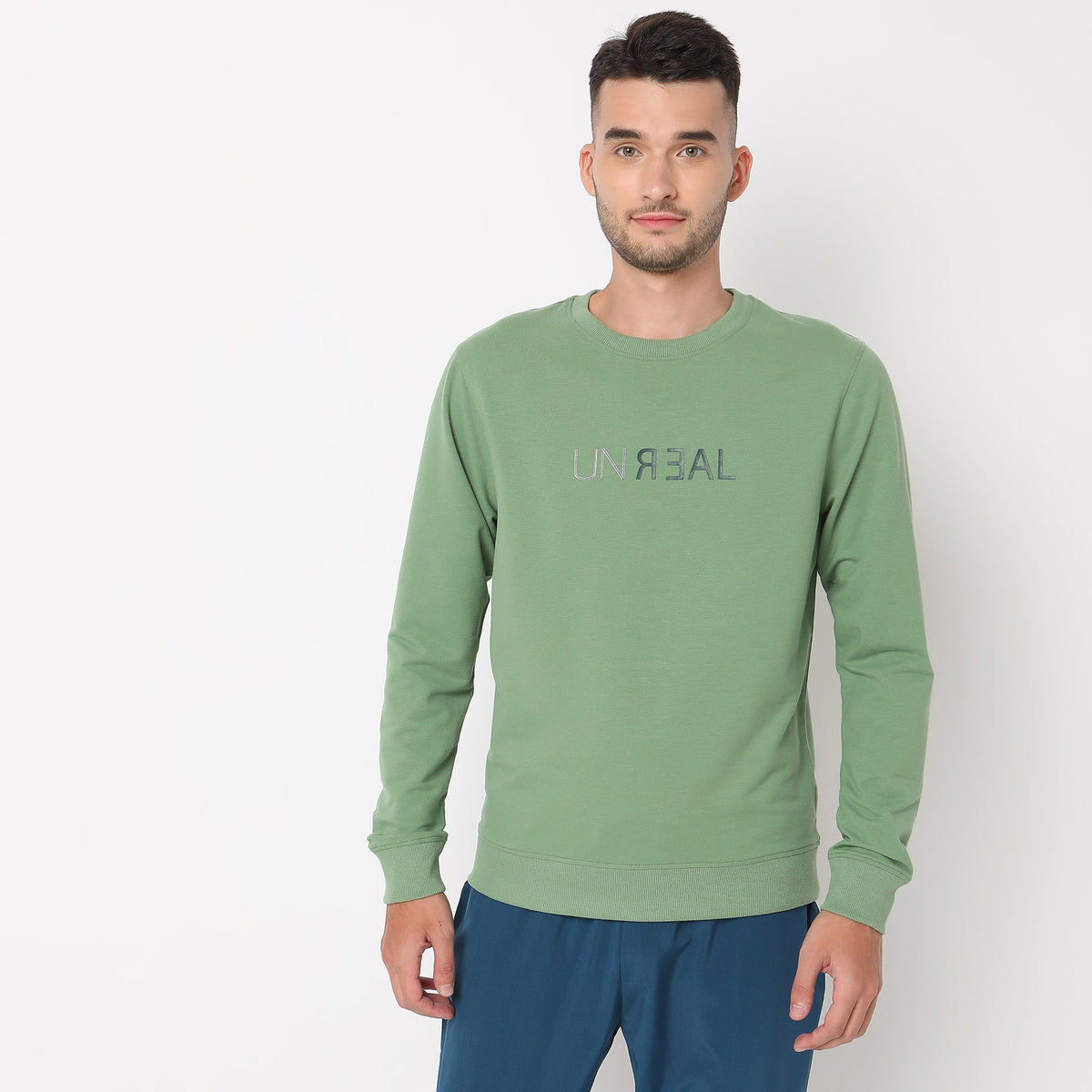 Men Wearing Regular Fit Solid Sweat Tees