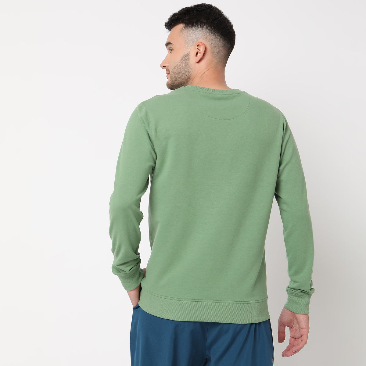 Men Wearing Regular Fit Solid Sweat Tees