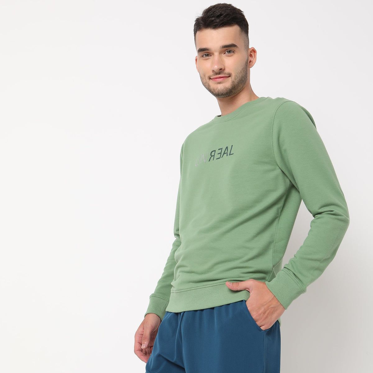 Men Wearing Regular Fit Solid Sweat Tees