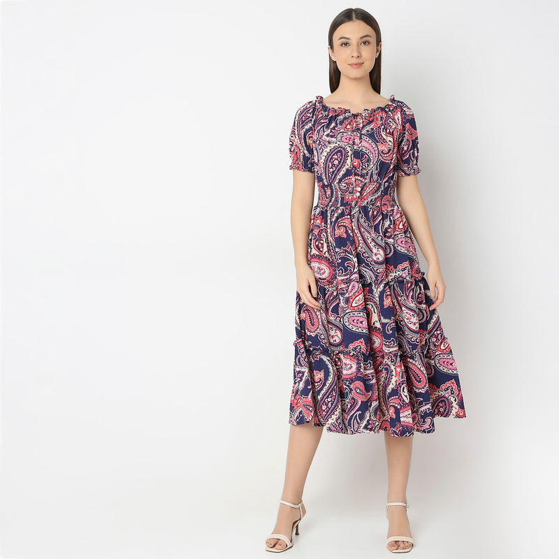 Flare Fit Printed Dress