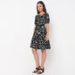 Flare Fit Printed Square Neck Tiered Dress