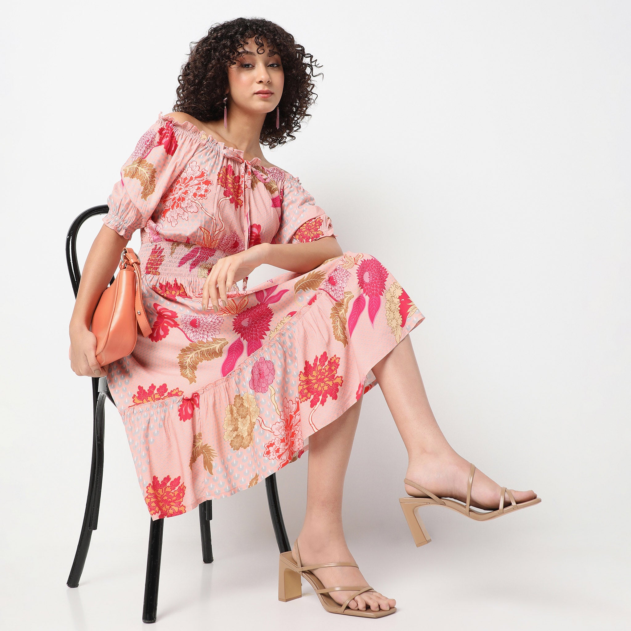 Flare Fit Printed Off Shoulder Dress