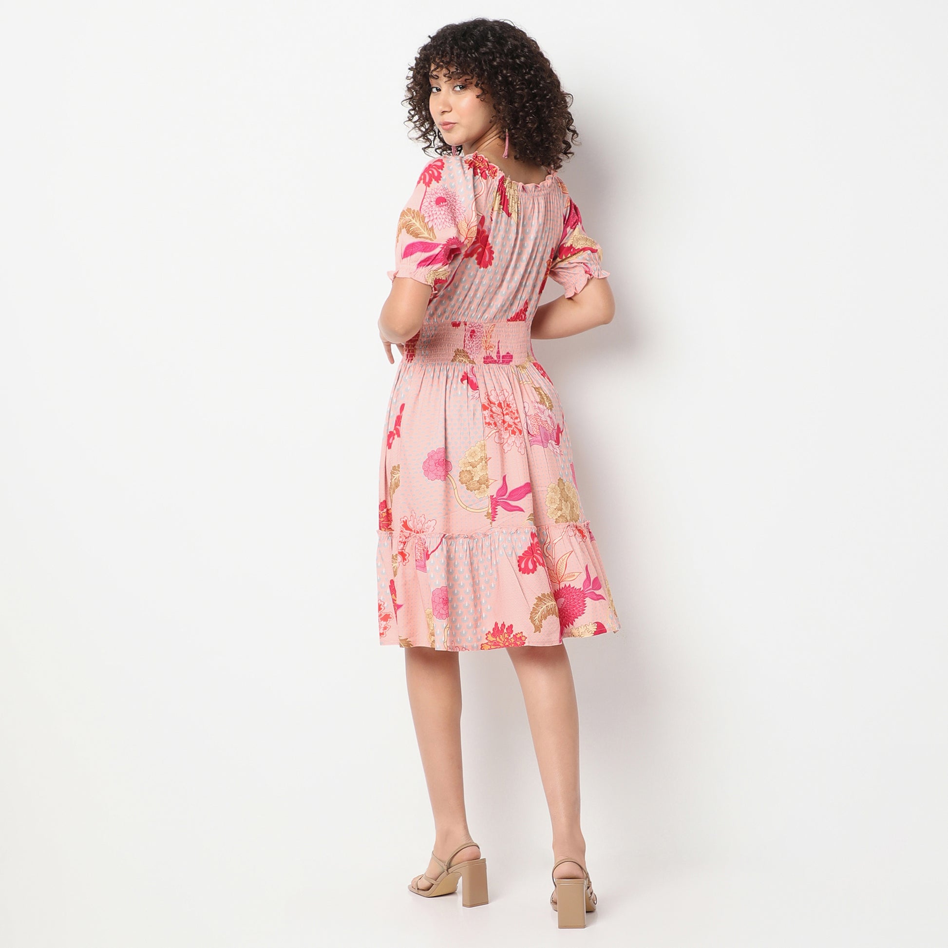 Flare Fit Printed Off Shoulder Dress