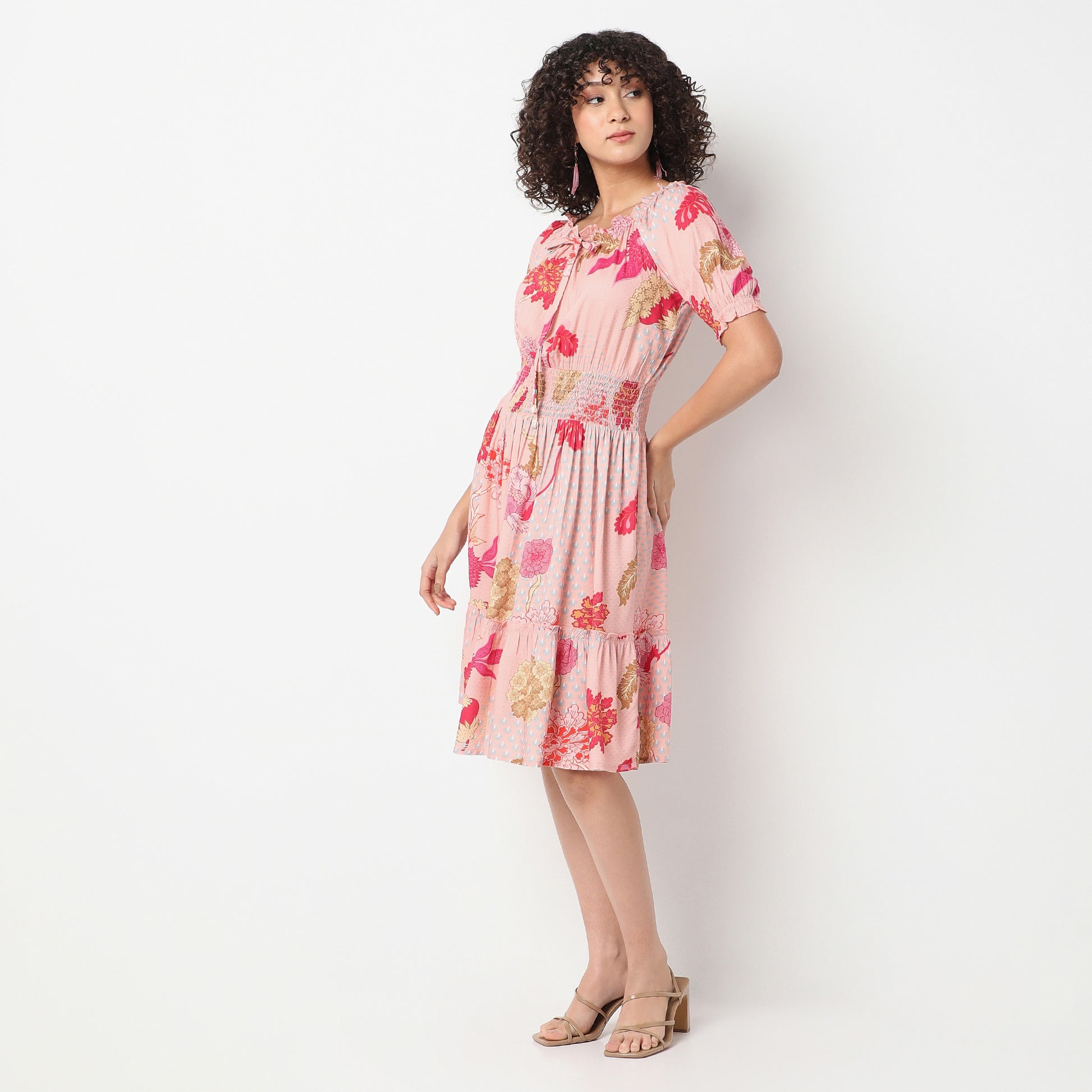 Flare Fit Printed Off Shoulder Dress