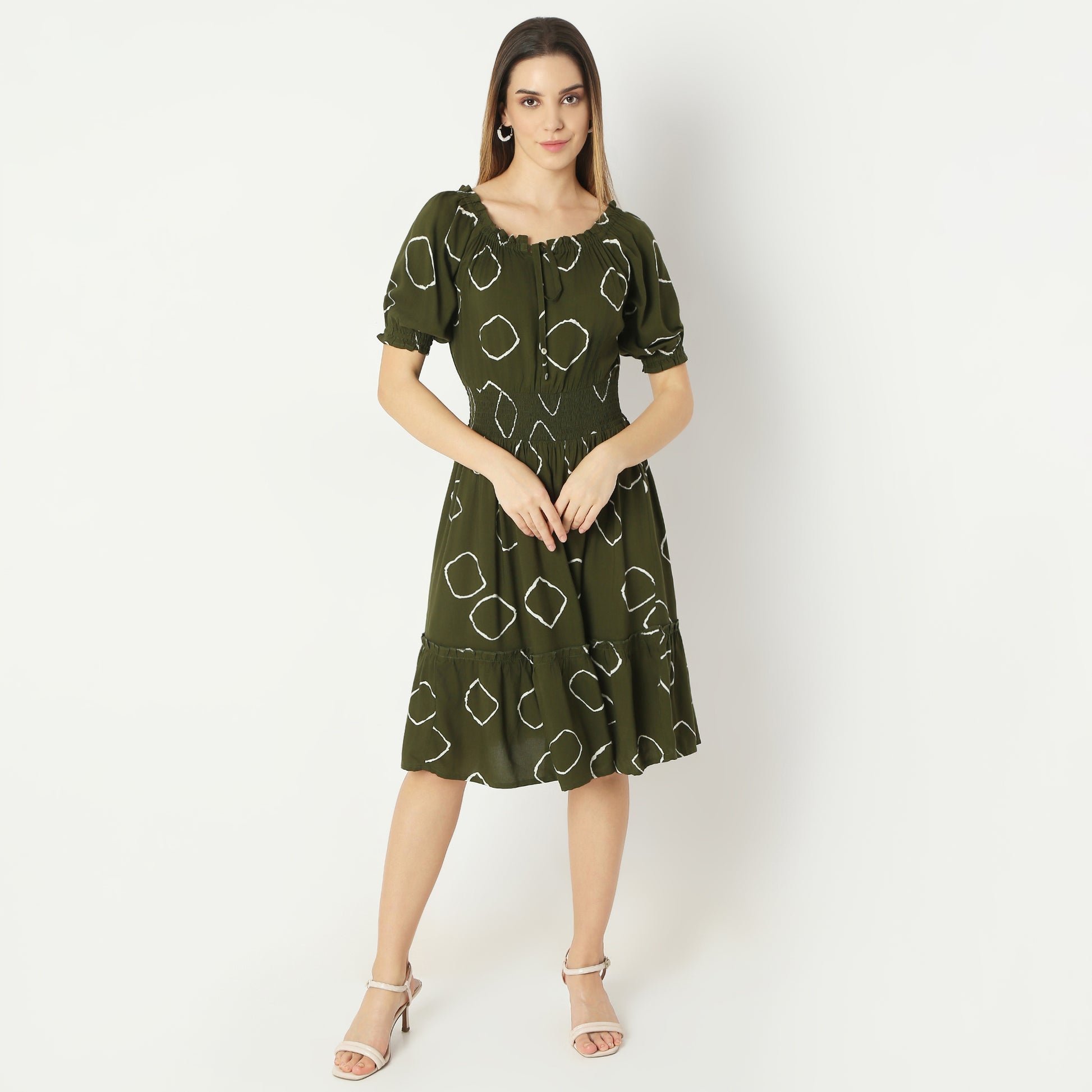 Flare Fit Printed Knee Length Dress