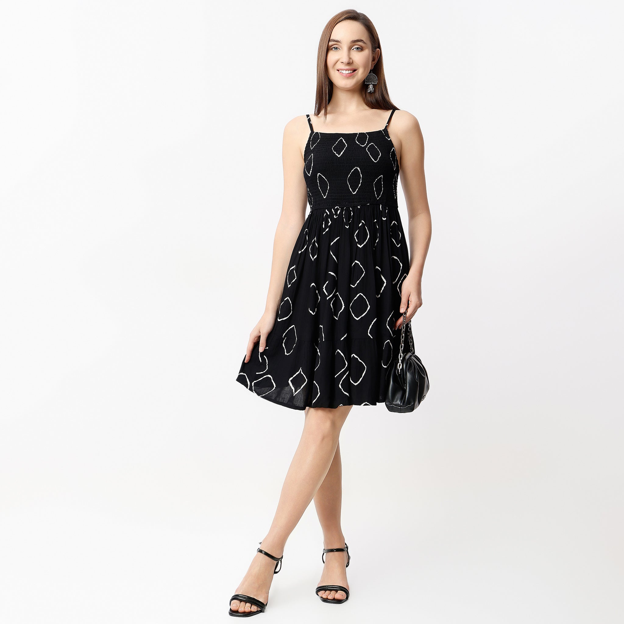 Flare Fit Printed Square Neck Dress