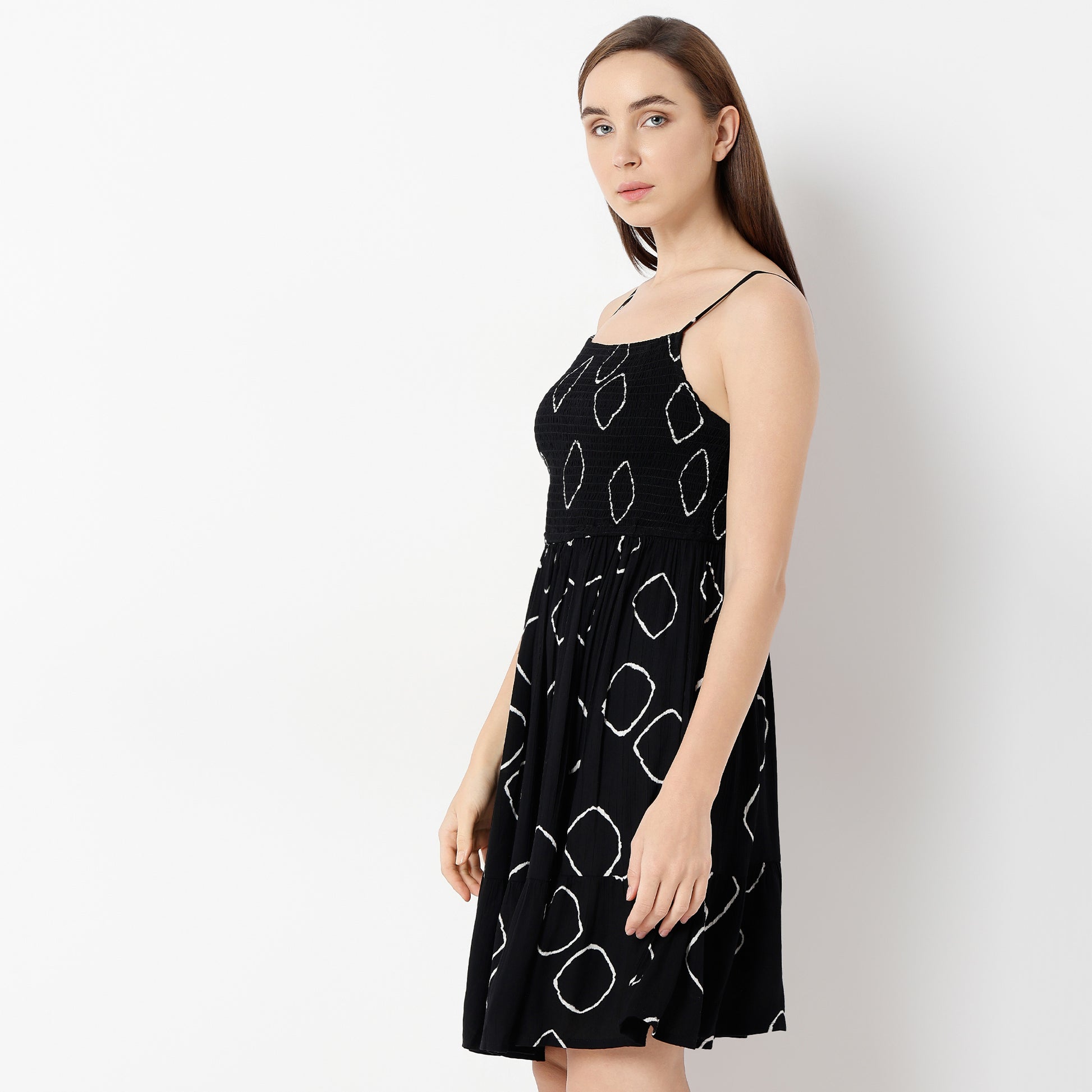Flare Fit Printed Square Neck Dress