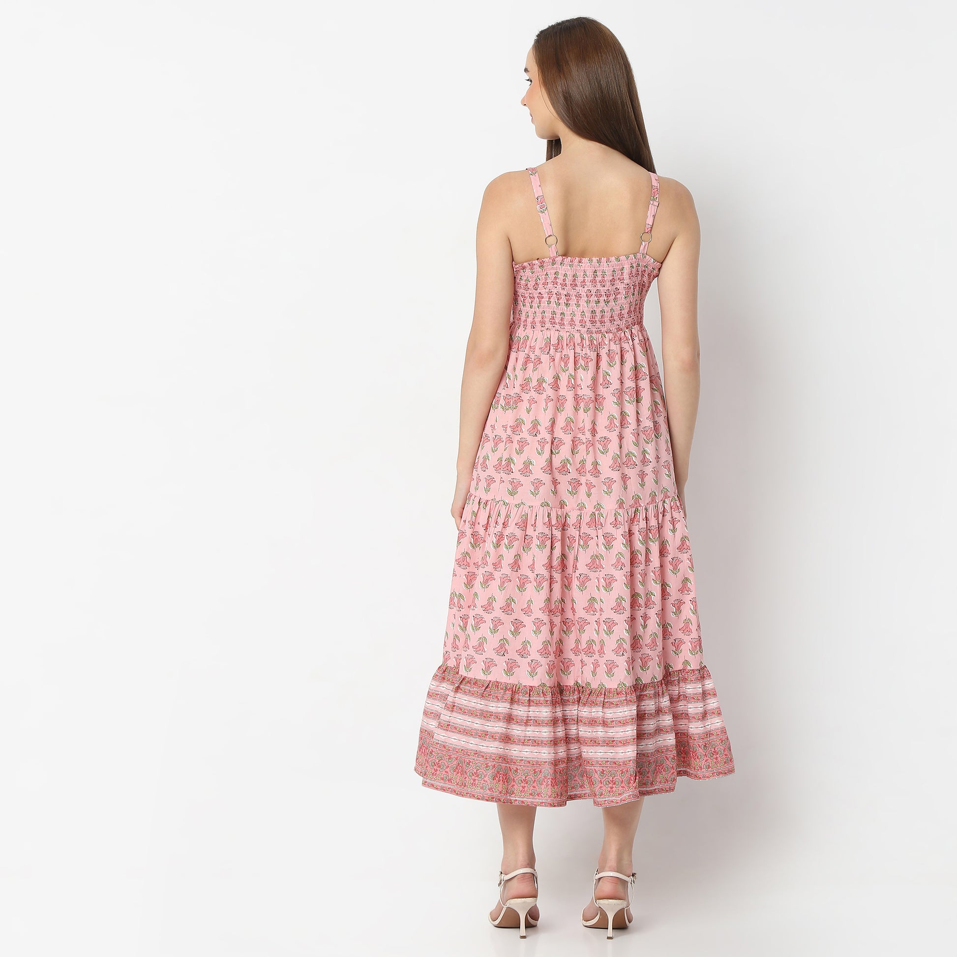 Flare Fit Printed Square Neck Below Knee Dress